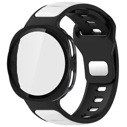 Premium Tempered Glass Protective Case with Silicone Strap for Watch 8 Classic 46mm (White Black)