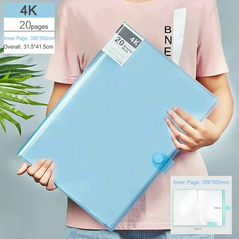 A2 Drawing Presentation Book 20 Transparent Pockets 4K Display Book Fancy  Candy Color573*425mm(22.56*16.73) (1PC)