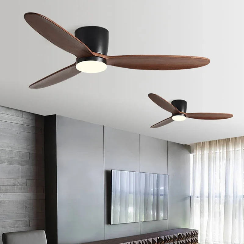 42/52 Inch 3 wood Blades 35W DC Motor Low Floor Ceiling Fans with 24W tricolor light support remote control