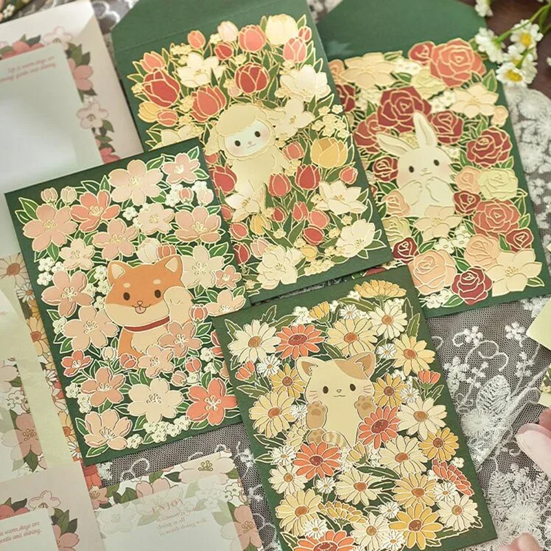 12pcs Kawaii Flowers Envelopes Letter Pads Sealing Stickers DIY Wedding Party Supplies Korean Stationery Cute Envelopes Set