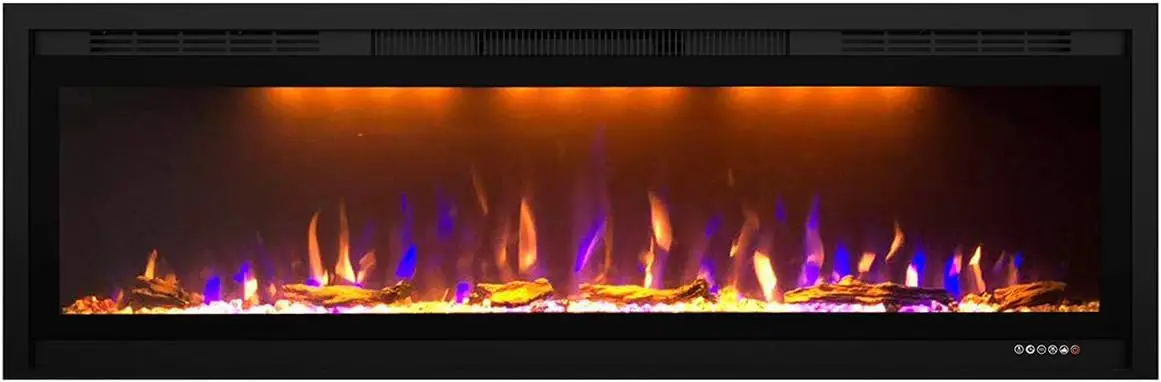50" Royal Slim Electric Fireplace Built-in with Remote Control 750/1500W The Flame Can Operated with Or Without Heat