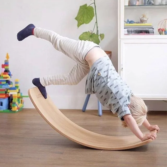 2022 Wooden Baby Balance Board Children Curved Seesaw Yoga Fitness Equipment Baby Indoor Toys Kids Outdoor Sports Gift Play Game 1