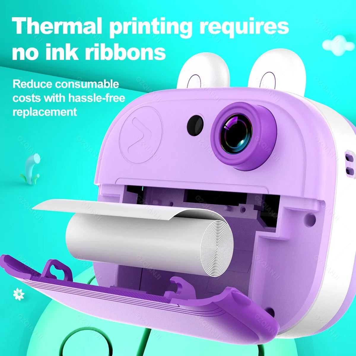 Thermal Printer Kids Children's Digital Camera Instant 57x25mm Photo Printer With 32G-SD Lanyard,Pen-Color Support Video Record