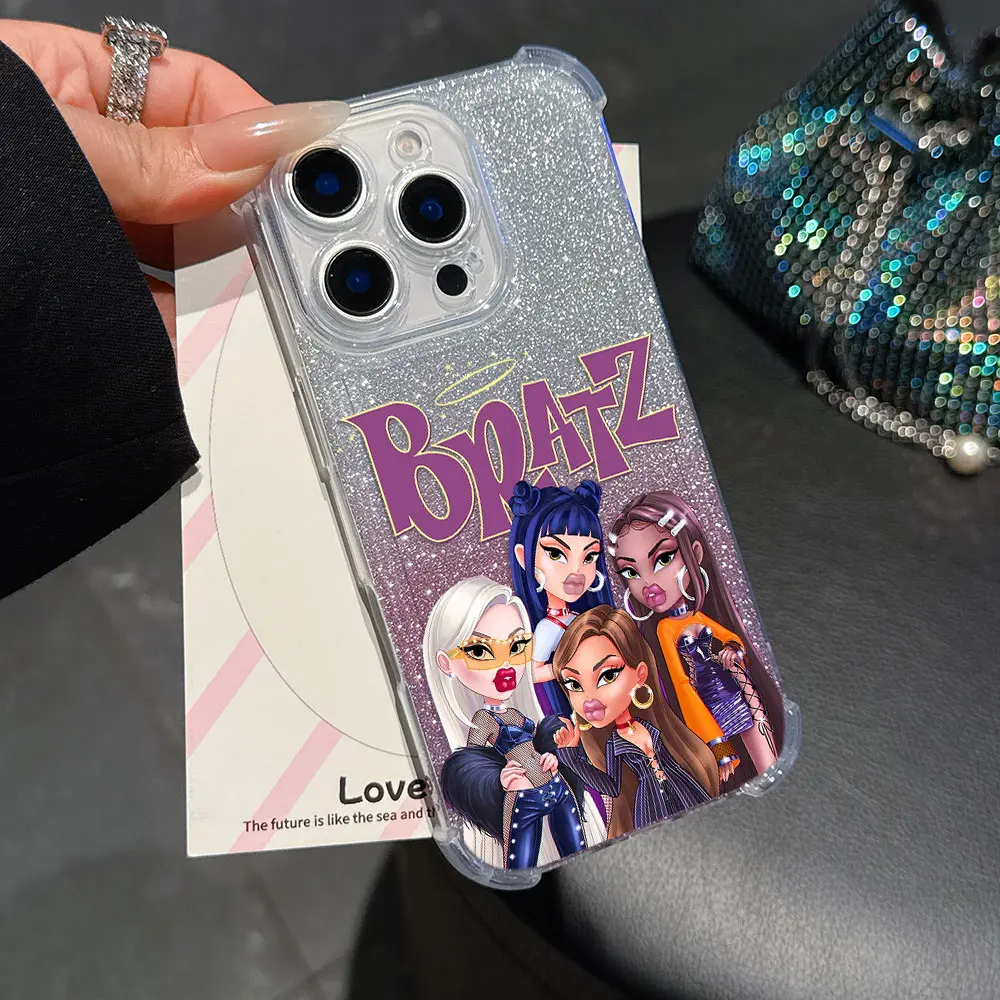 Charming Bratz Doll Anti-Fall Bling Phone Case with Airbag Back Cover