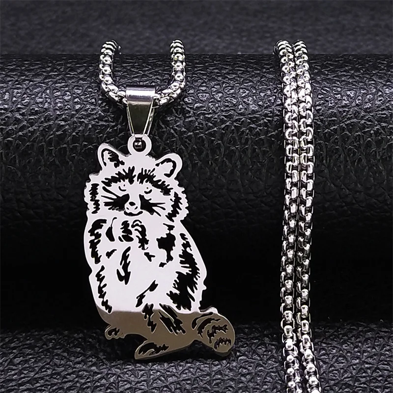 Lovely Raccoon Pendant Necklace for Women/Men Silver Color
