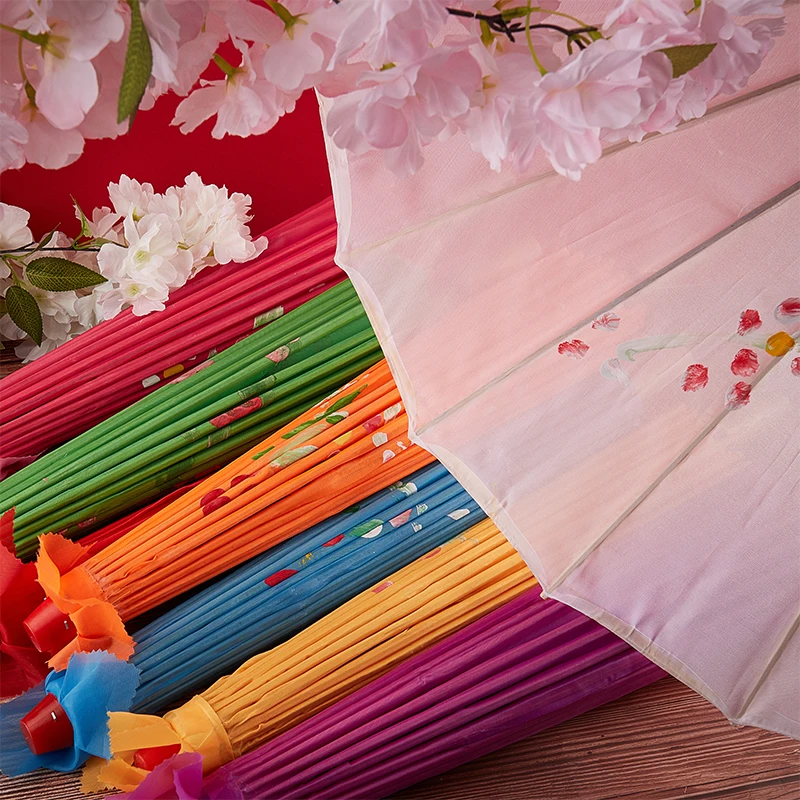 82/84cm Silk Cloth Women Umbrella Japanese Cherry Blossoms Ancient Dance Chinese Style Oil Paper Decorative