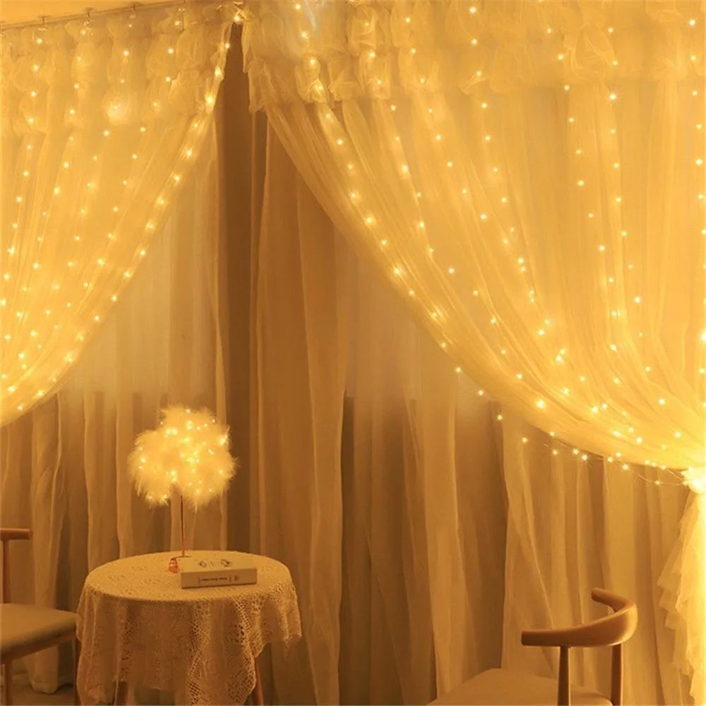 Noel Xmas Tree Curtain LED String Lights Garland Christmas Decoration for Home USB Remote Holiday Wedding Light for Bedroom Home