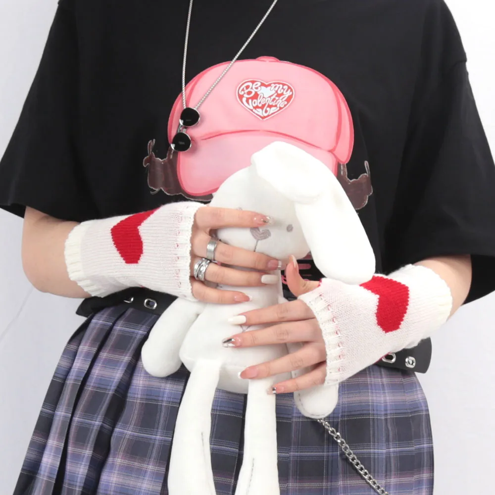 Y2K Fashion Knitted Half Finger Gloves Women's Soft Winter Warm Mittens for Girl Sleeves Lolita Style Goth Fingerless Gloves