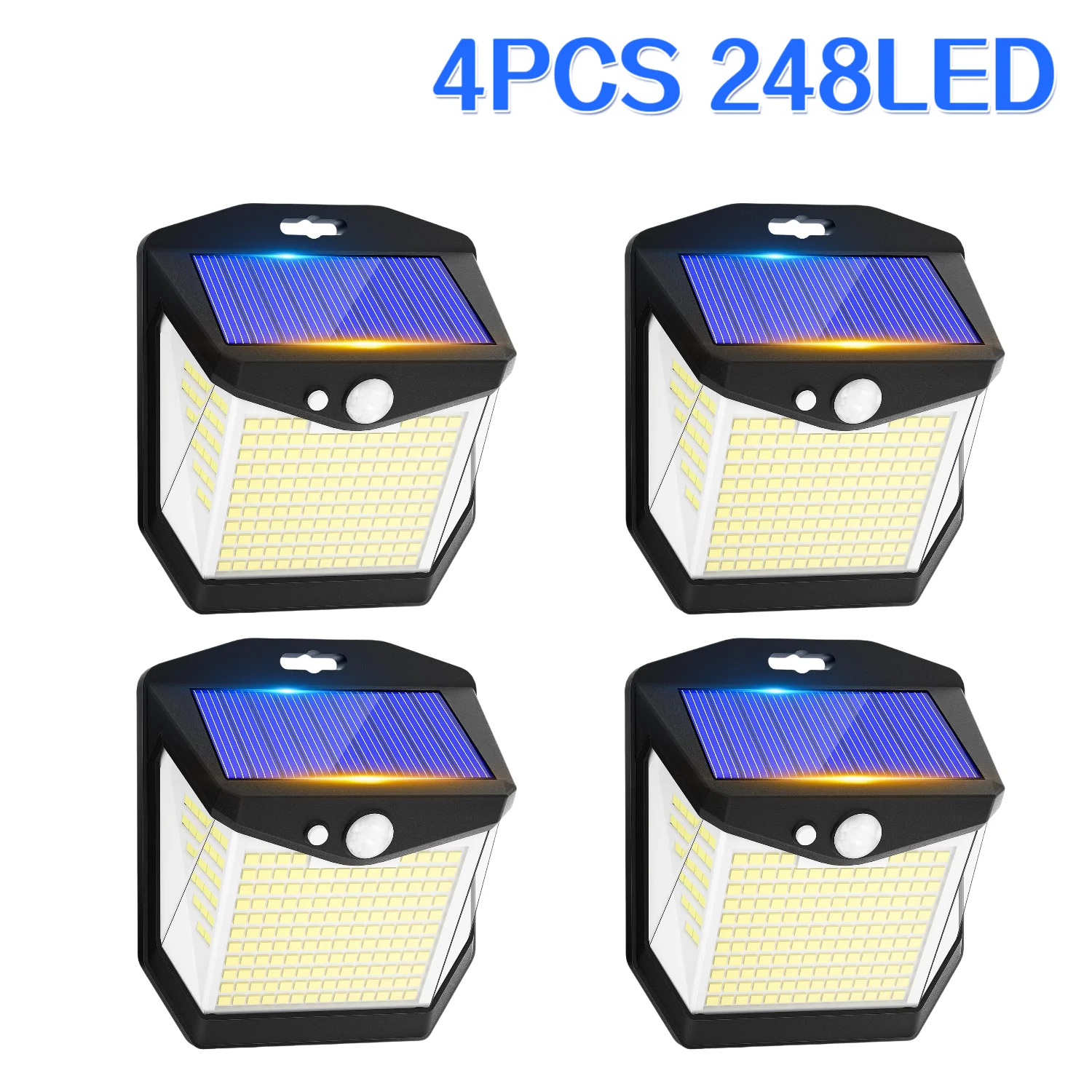 2/4PCS 248 LED Solar Security Light with Motion Sensor 3 Modes 270°Wide Angle Waterproof Outdoor Solar Wall Lamp for Yard Garden