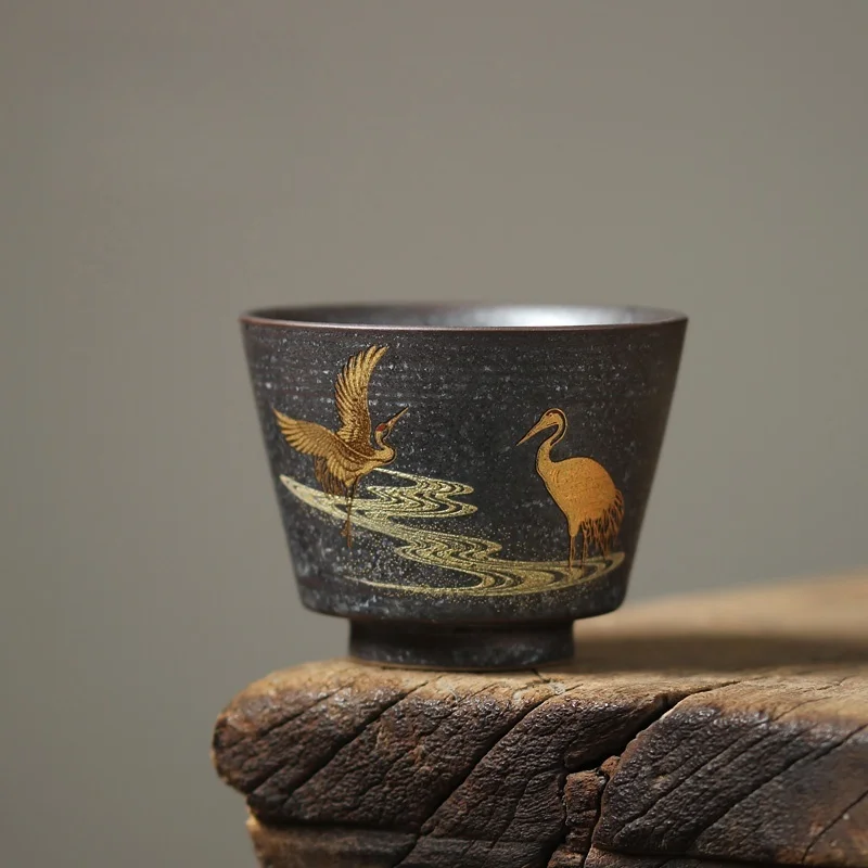 100ML Japanese Crane Tea Cup Handmade Stoneware Kiln Baked Retro Teacup Personal Master Cup Teacups Tea