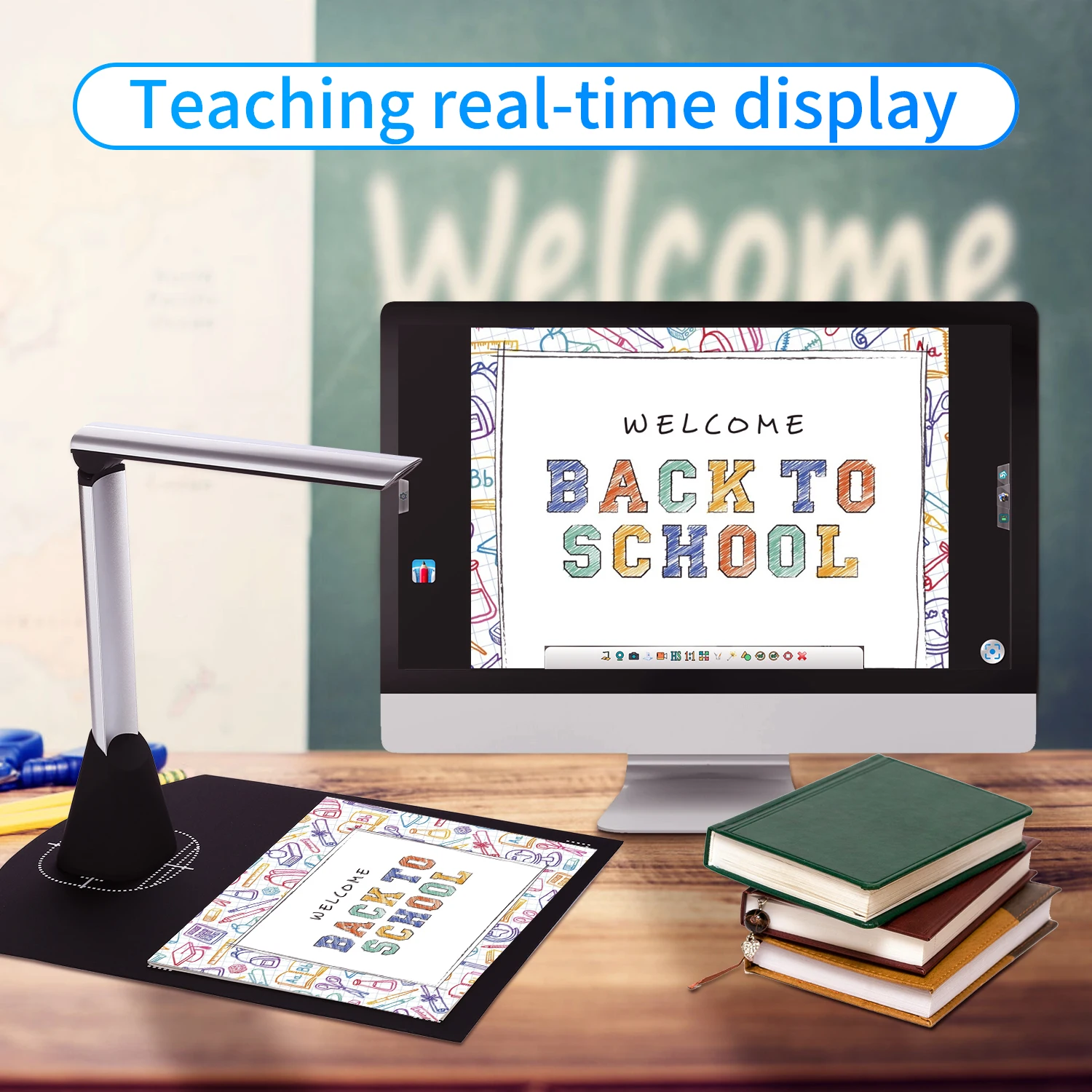 BK34 Document Camera Scanner 5 Mega-Pixel HD Camera A4 Capture Size with LED Light Teaching Software for Classroom Teachers