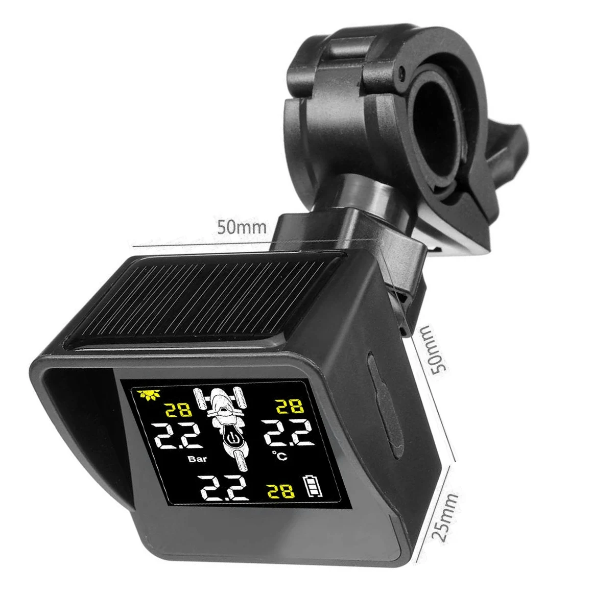 Solar Wireless Tire Pressure Monitoring System Motorcycle TPMS Tire Pressure Monitor LCD Display 3 External Sensors 4