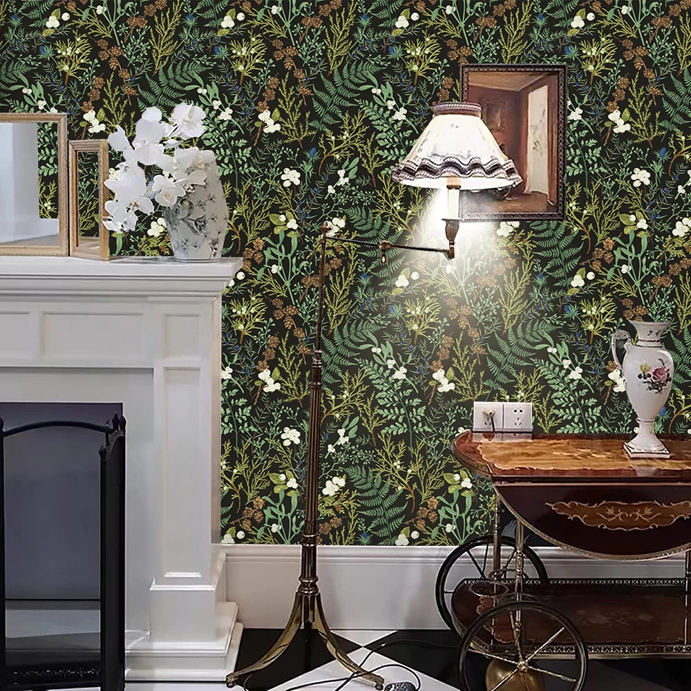 Description Picture 4 of itemTropical Moss Leaf Peel And Stick Wallpaper Black White Floral Self Adhesive Removable Contact Paper For Bedroom Walls Cabinets