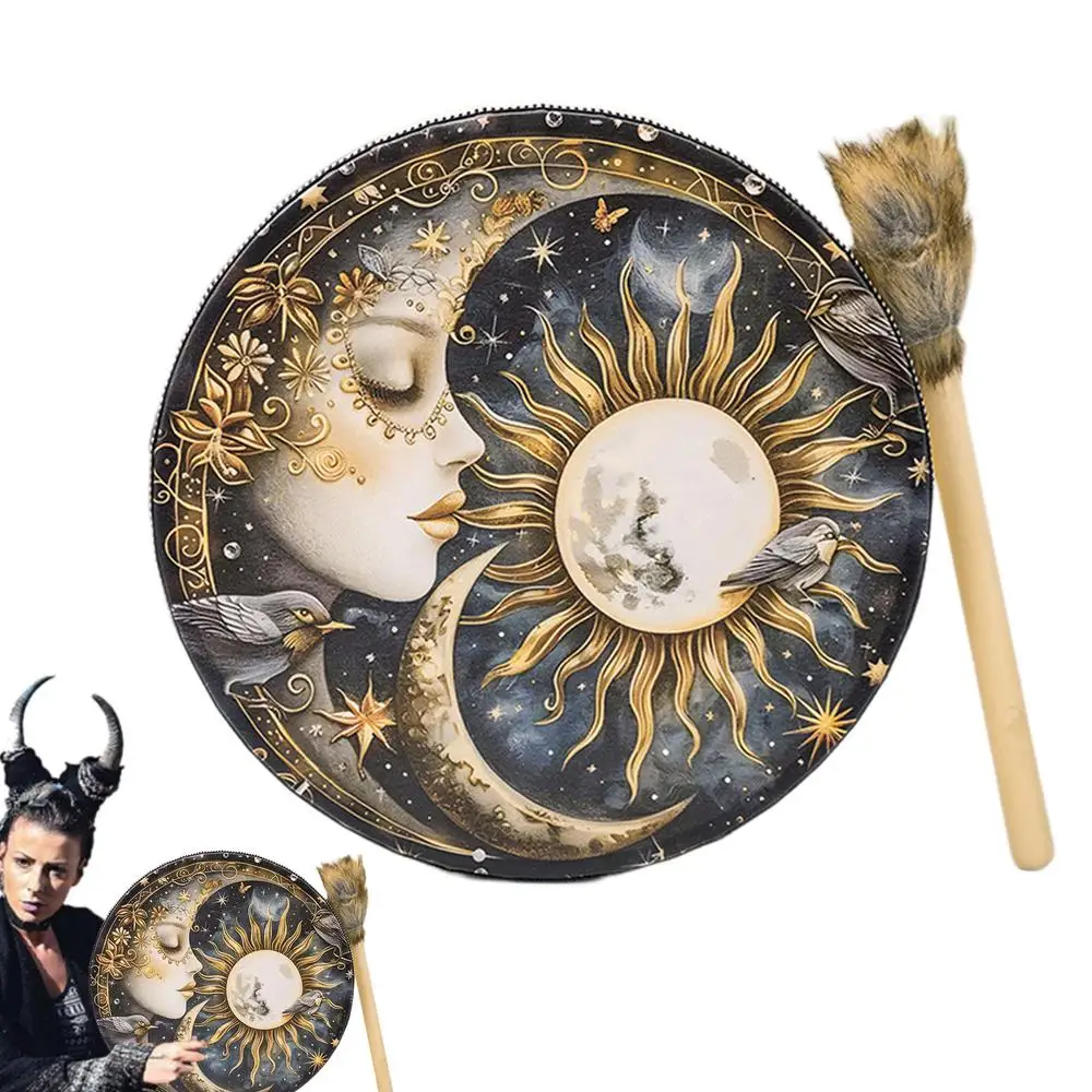 Shamanic Drum Creative Handmade Frame Drum Fashionable 10 Inch Egyptian Pharaoh Moon Goddess Drum Hand Drum with Drum Stick for
