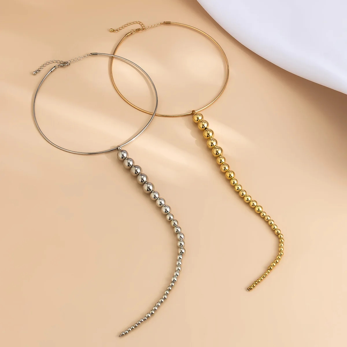 

Vintage Silver Gold Beads Chain Y Necklace for Women Gothic Long Neck Jewelry