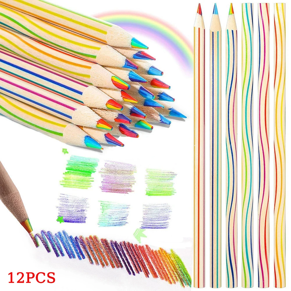 

12pcs Drawing Pencil 7 Color in 1 Rainbow Gradient Crayons Colored Pencils for Coloring Sketching Colored Painting Kids Art Gift