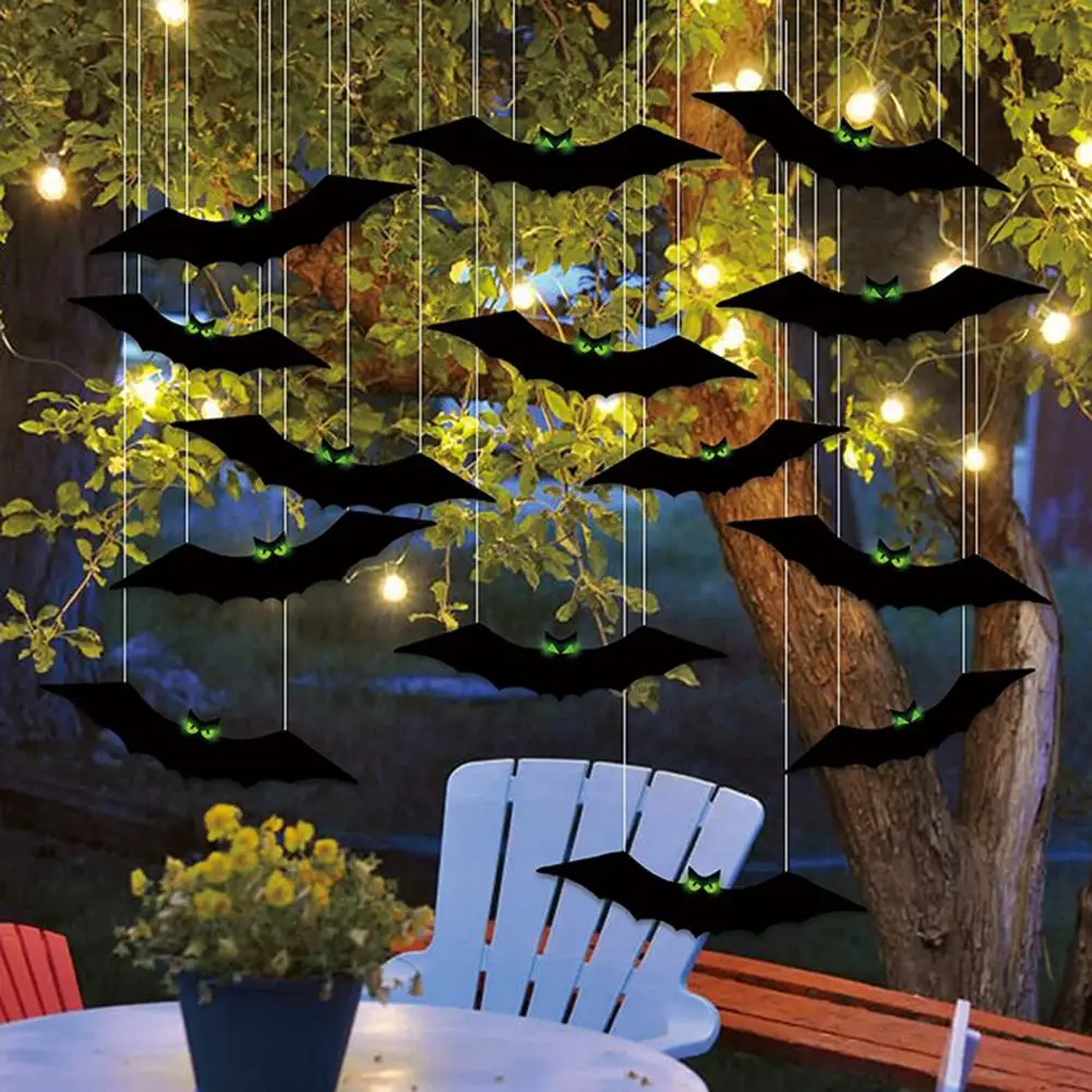 

16Pcs Halloween Bats Eyes Stickers Plastic 100m Line Halloween Luminous Tree Halloween Hanging Bats halloween decoration
