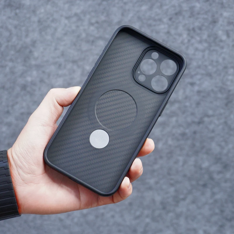 Carbon Fiber Texture 360 Rotating Kickstand Phone Case with Wireless Charging Compatibility