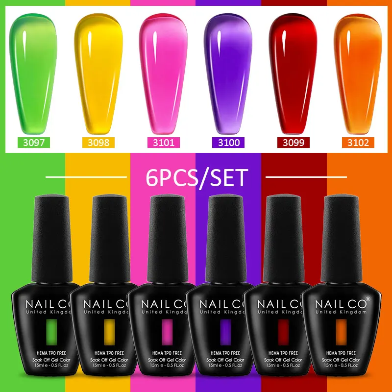 Jelly Nude & Red Gel Polish Kit: 6-Piece Long-Lasting Natural Color Collection