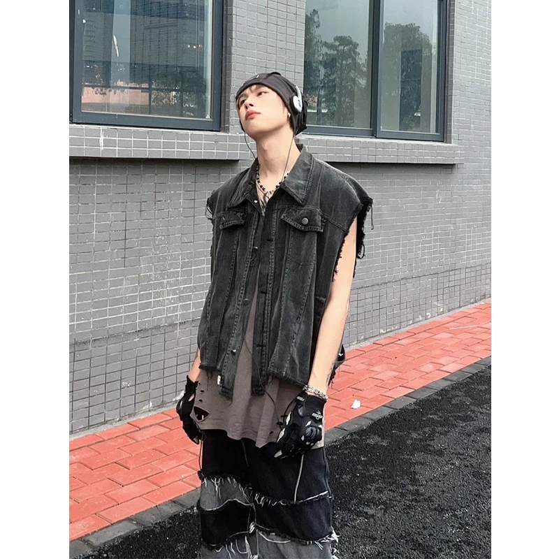 Greydenim 조끼 남자 여름 스타일 미국 빈티지 고민 된 느슨한 맞는 디자인..