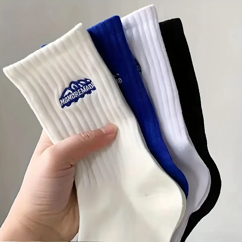 4 pairs of unisex socks with oil painting pattern thin breathable and versatile casual mid length socks