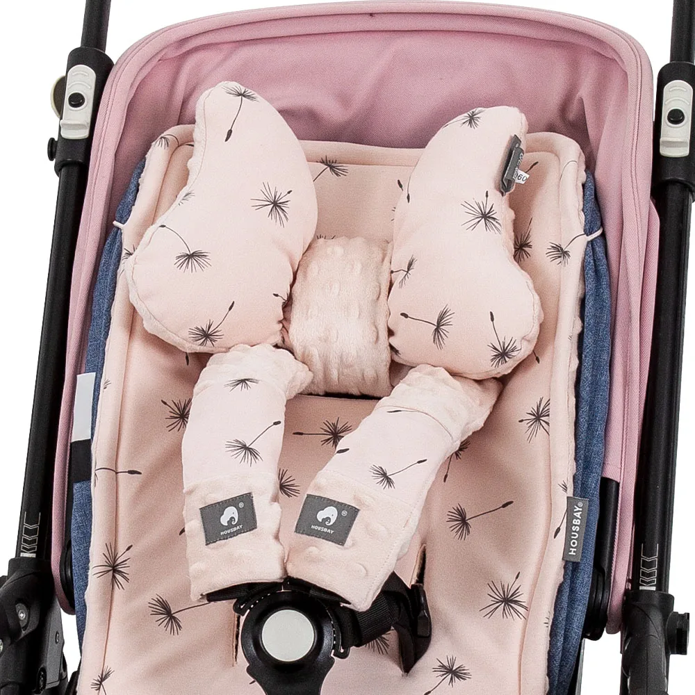 Stroller Cushion & Head Pillow & Seat Belt Cover 3Pcs/Set Universal Pram Pad Soft Cotton Double Sides Usable Baby Accessories