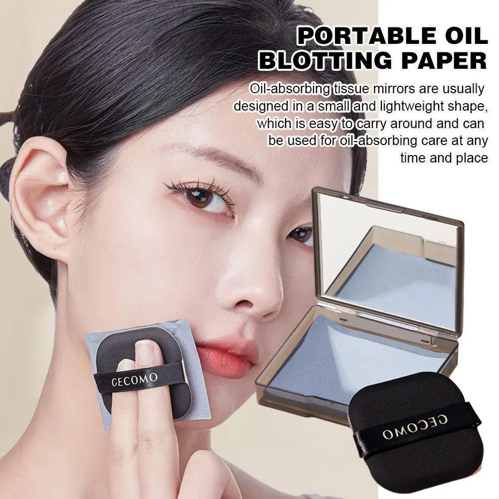 100PC Bamboo Blotting Papers With Mirror&Makeup Puff Refreshing Portables Oil Control Tool Kits Facial Oil Absorbing Sheets Care