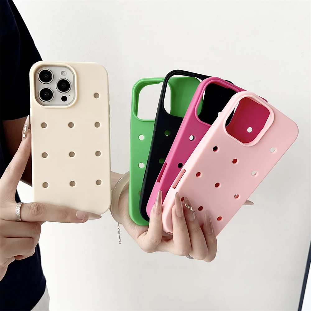 Liquid Silicone Phone Case with DIY Charm Holes - Solid Candy Cover