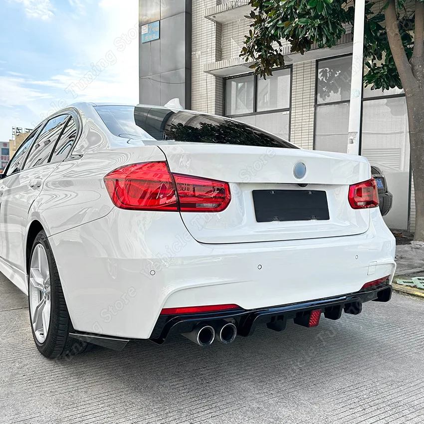 Rear Bumper Diffuser Spoiler Lip Lower Splitter With Light For BMW 3 Series F30 MT 2013-2019 MP Car Guard Body Kits Gloss black