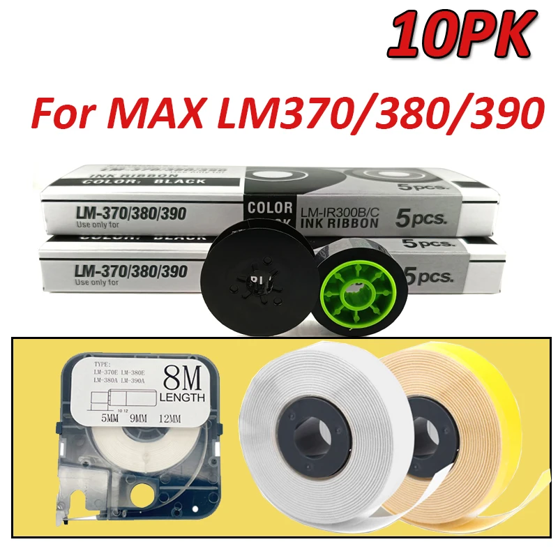 LM-IR300B 잉크 리본 라벨 스티커, MAX 전자 렛트윈 기계, LM-370E, 370A, 380A, LM-390A, 309Y, 309W, 10 개