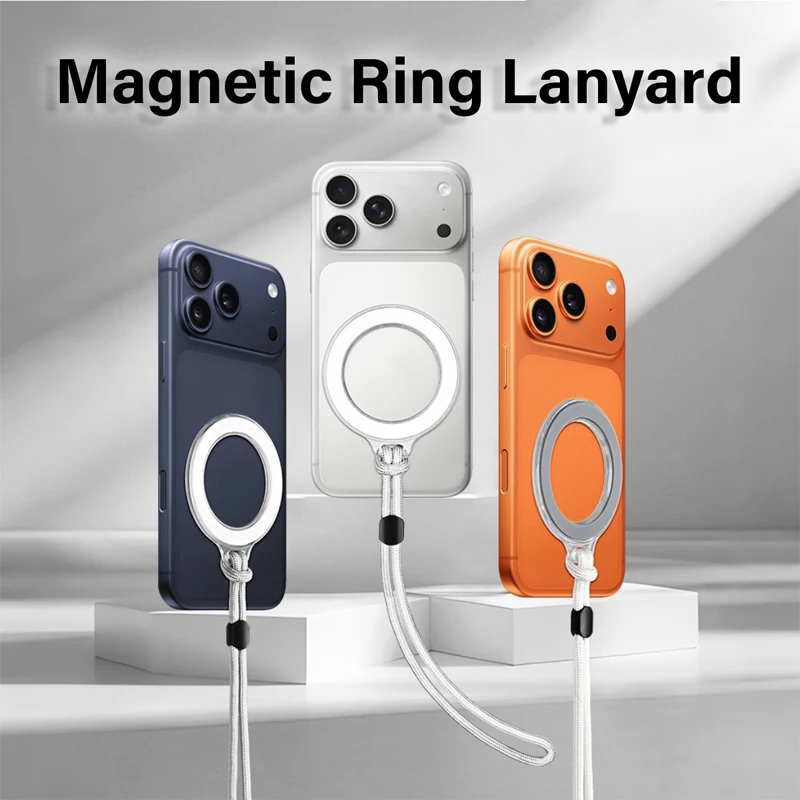 Magnetic Ring Holder with Lanyard - 360° Rotation Foldable Phone Grip