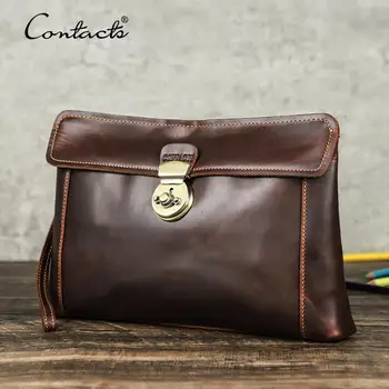 CONTACT'S Men Clutch Bag Genuine Leather Clutch Wallet wristlet Handbag Lock Design Luxury Male Long Purse Large Capacity 1