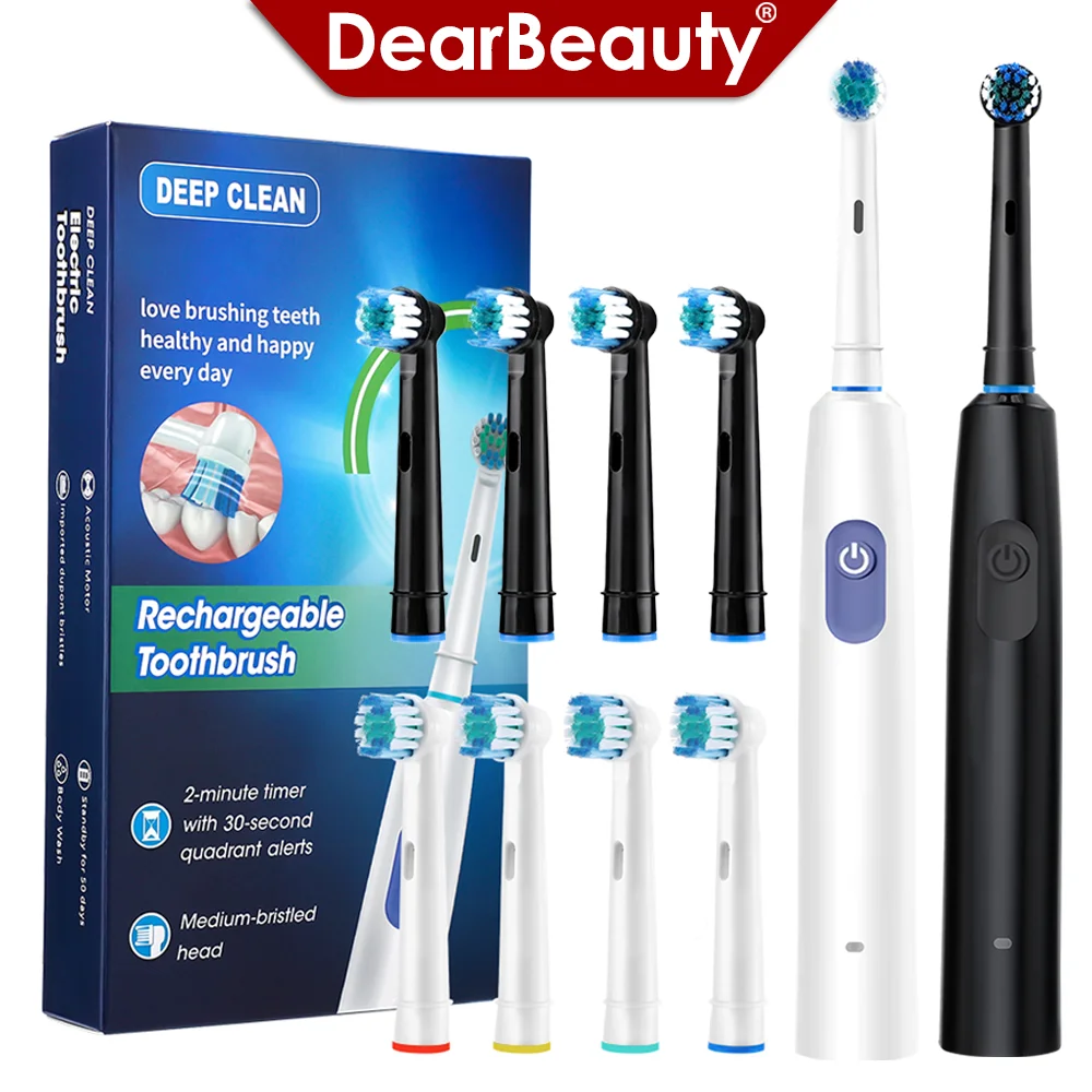 Waterproof Electric Toothbrush with 8 Replacement Heads for Adult Oral Care