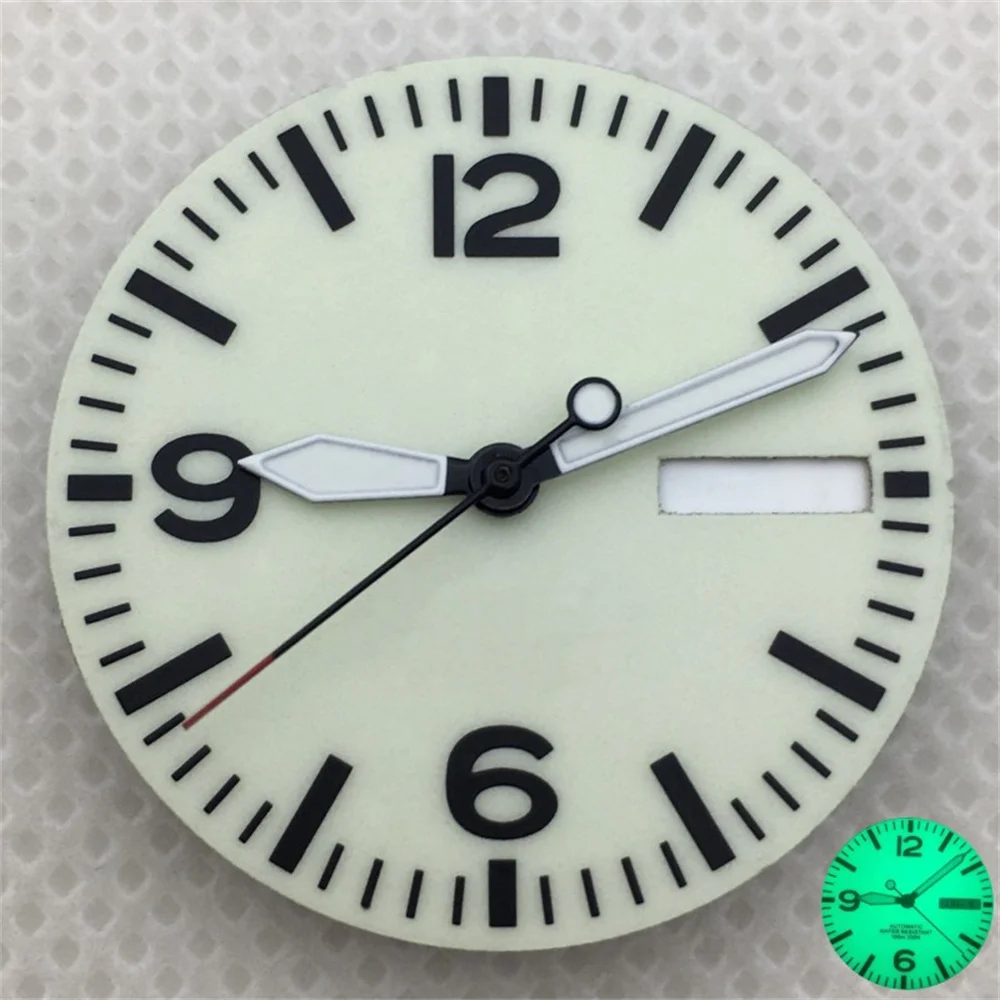 29mm Black and White Full Luminous Dial with Green Luminescence