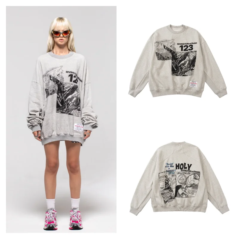 

Grey RRR123 Long Sleeve T-Shirt Best Quality LOGO Printed Logo Round Neck Sweatshirt Thick Material Mens Womens Sweatshirt