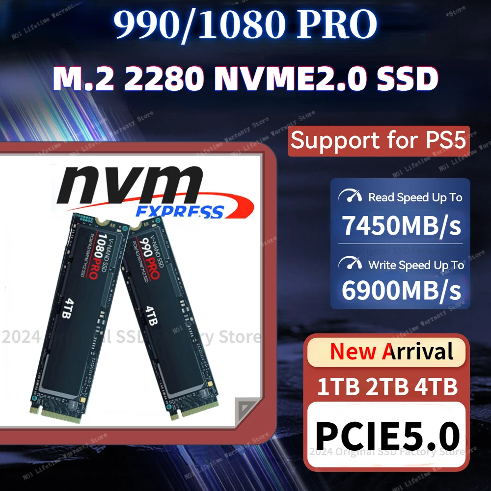 

NEW Original M2 SAM SSD high speed 4TB 2TB 1TB 1080PRO SSD Internal Solid State Disk PCIe Gen5.0 X 4 NVMe for PS5 PS4 PC Laptop