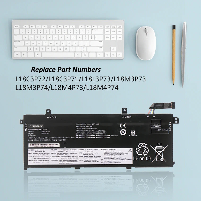 KingSener-Bateria para Lenovo ThinkPad, L18C3P72, T490, T495,