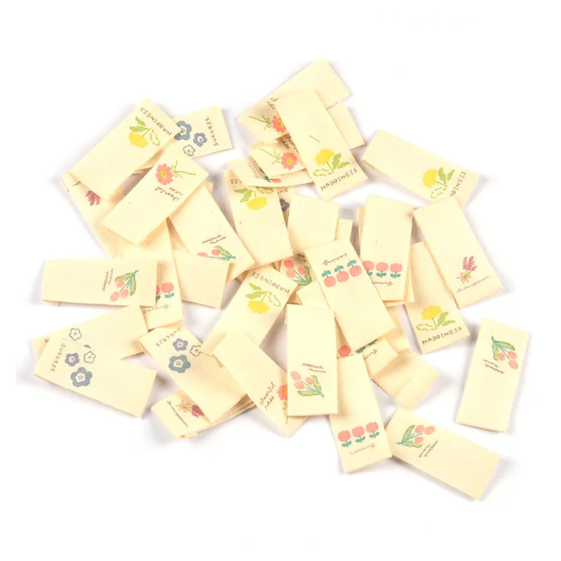 Mixed Flower Pattern Handmade Cotton Woven Label For Clothing Shoes Bags Garment Tags 50pcs 16*38mm