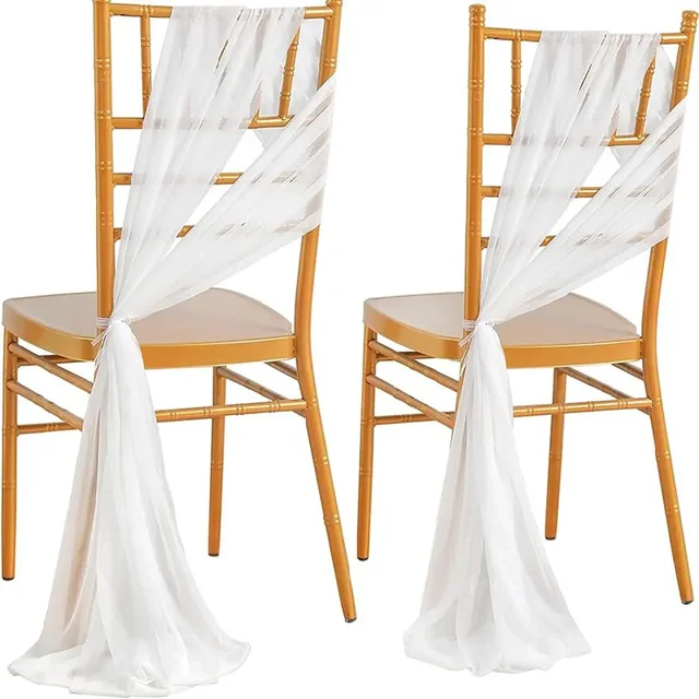 12pcs White Chair Sashes 17X250CM Wedding Ceremony Aisle Decoration for Birthday Parties Bridal Shower Hotel Chiffon Chair Decor