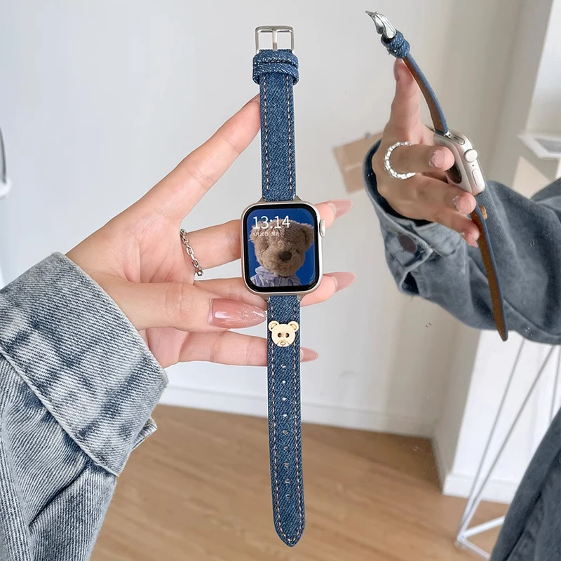 Cute Bear Button Slim Denim Band For Apple Watch | Infinity Loops