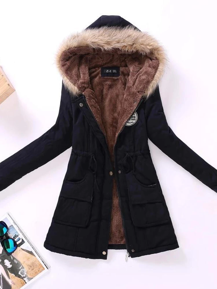 2022 Hooded Parkas Wadded Warm Overcoat New Autumn Winter Women Cotton Jacket Padded Casual Slim Fashion Elegant Coat Emboridery