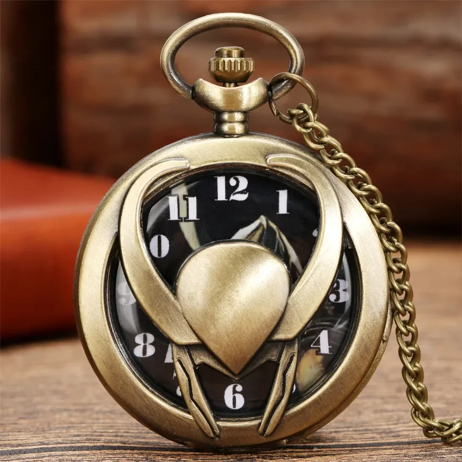 1pc Bronze Bull Head Hollow Cover Quartz Pocket Watch Cool Souvenir Pendant Necklace Watch Gifts For Men