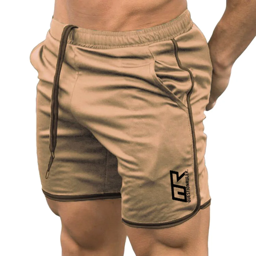 Men Summer Swim Shorts Solid Color Elastic Waist Drawstring with Pockets Swimming Trunks
