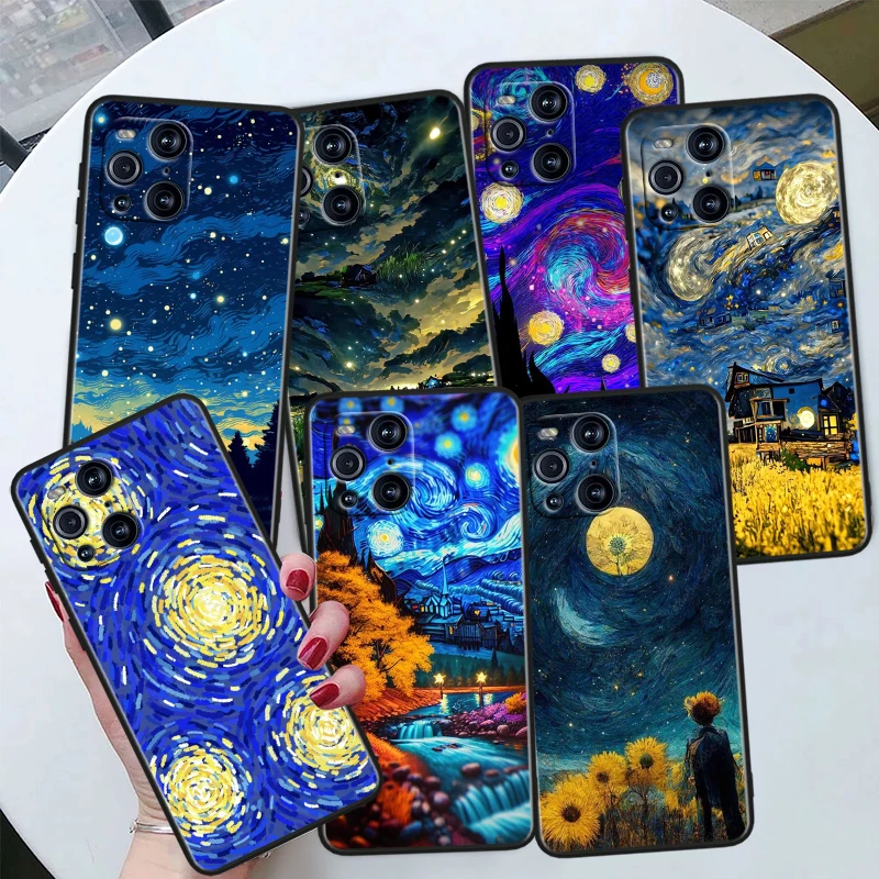 

Langit Berbintang Van Gogh For OPPO Find X6 X5 X3 X2 F21S F21 Pro Lite Neo Black Silicone Fundas Soft Cover Capa Phone Case