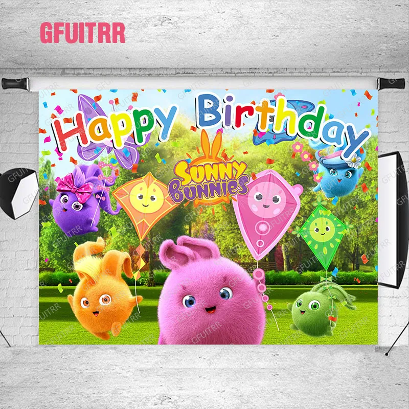 GFUITRR Sunny Bunnies Photography Backdrop Child Birthday Baby Shower Photo Background Decor Banner Poster Photo Booth Backdrop