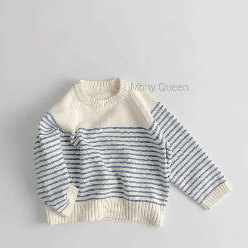 2025 Spring New Children Long Sleeve Striped Sweater Cotton Boys Girls Loose Knitted Pullover Baby Casual Sweater Kids C_voghion.com