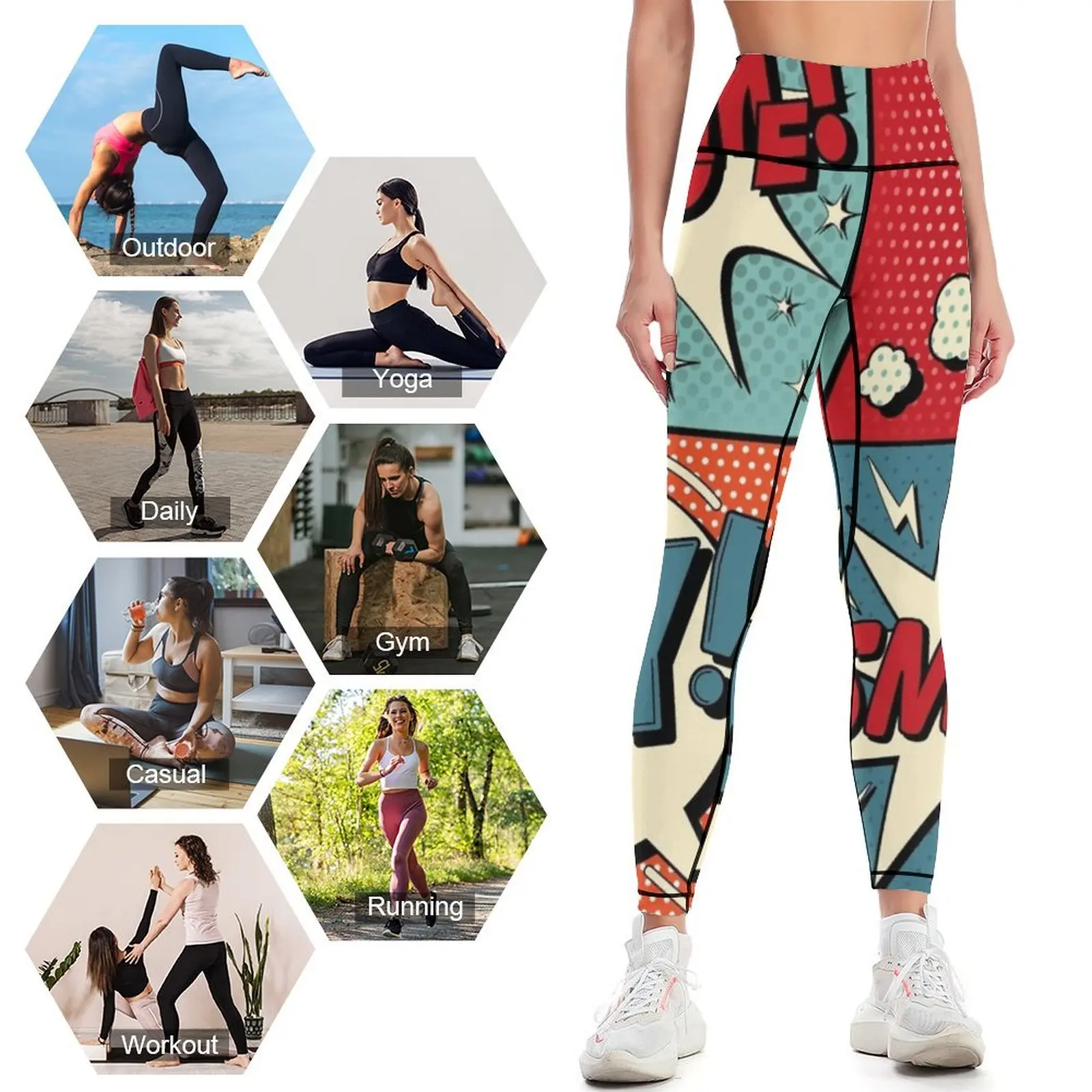 Set of Comics Bubbles in Pop Art Style. Expressions Awesome, Hey, Smack, Zzz Leggings gym clothing Sweatpants Womens Leggings
