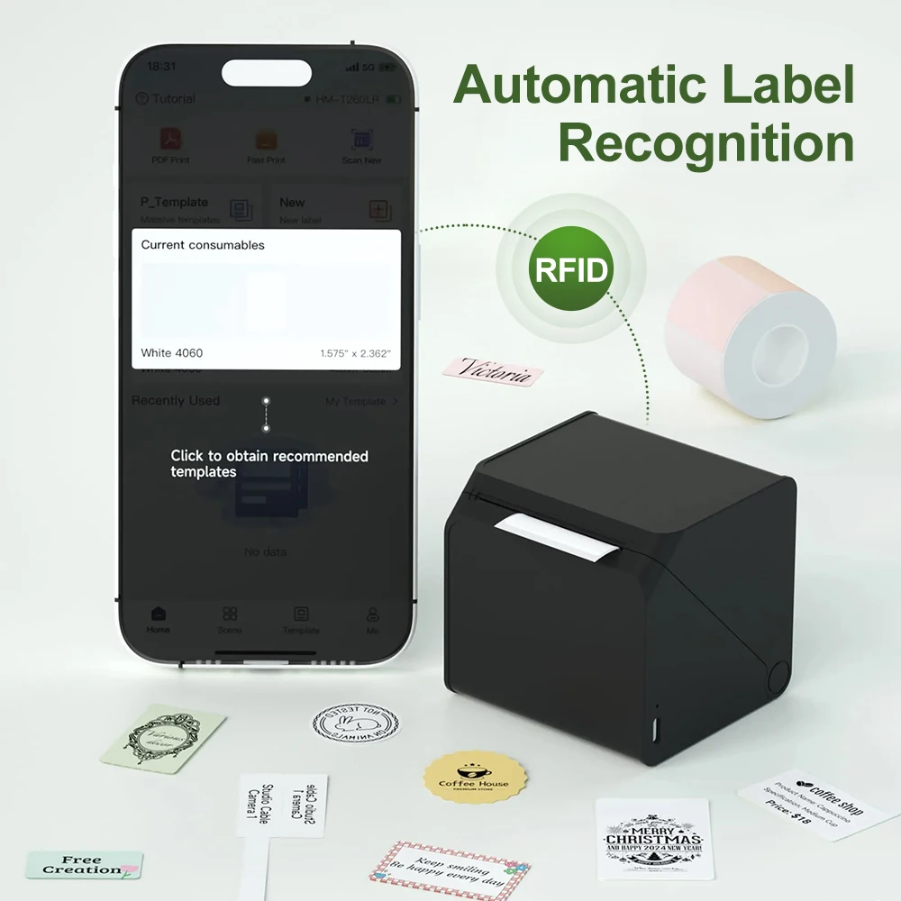 HPRT T260LR Portable Thermal Printer 203dpi Adhesive Sticker Desktop Mini Printer Bluetooth High-Speed Barcode Maker Paper Rolls