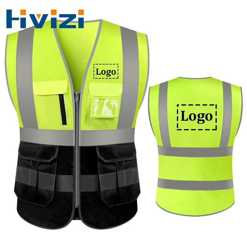 Veste travail haute visibilité pêche - Logo personnalisé poche zip - Construction routes berges