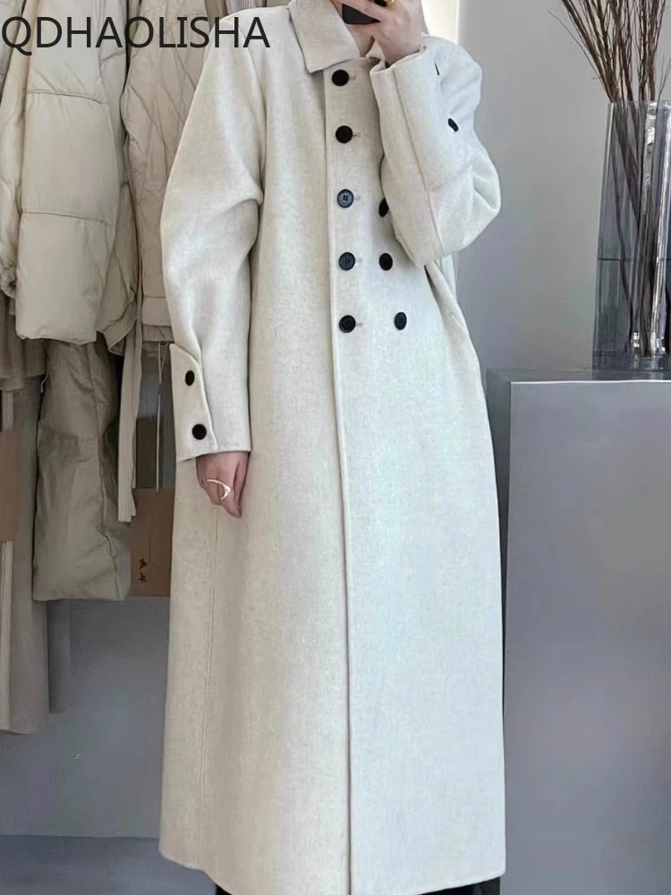 

Women's Coat New Loose Elegant Woolen Long Coat Warm Women Winter Clothing 2023 Thick Long Sleeve Top Korean Fashion Outerwears